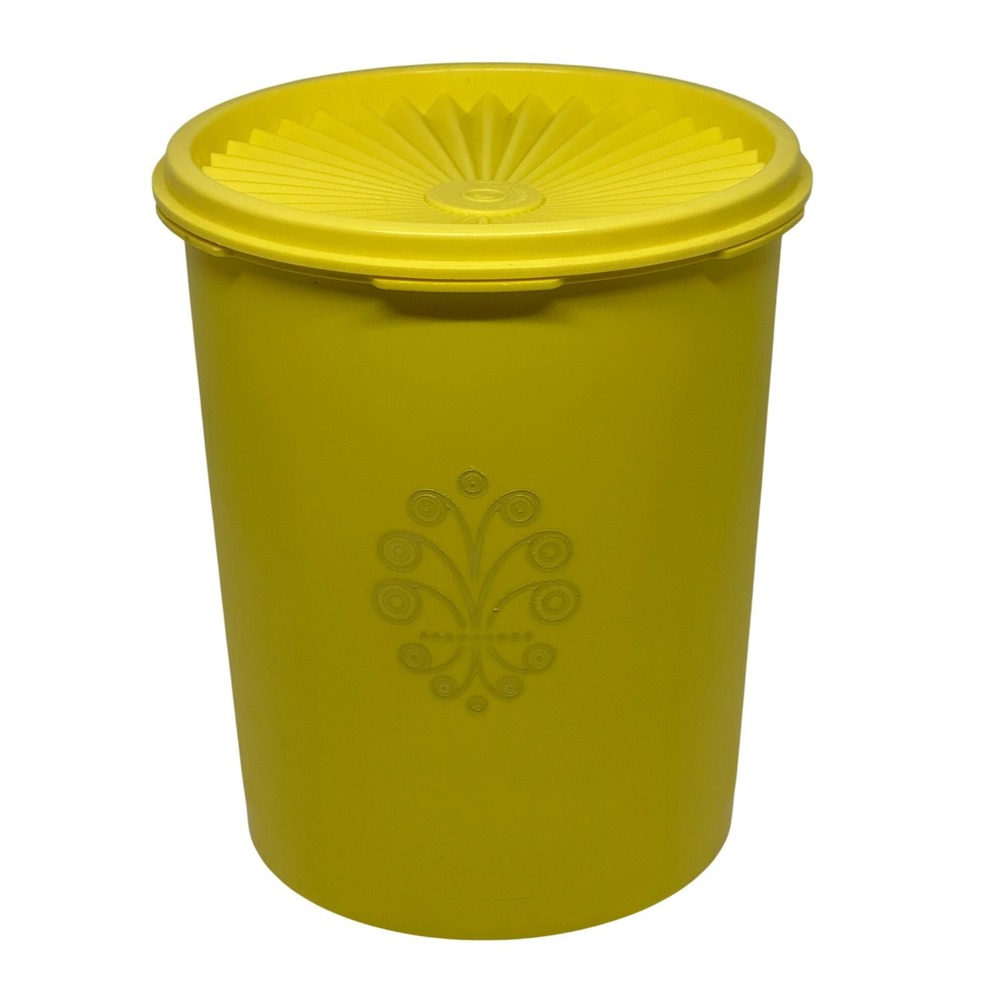 VTG Tupperware Canister Yellow Sunburst Seal Starburst Retro Kitchen Storage